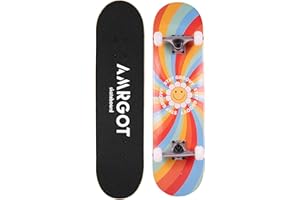 Amrgot Skateboards for Beginners,31 * 8 inches Complete Skateboards for Kids,Boys,Girls and Adults,7 Layer Maple Wood,Double Kick Deck Concave Standard and Tricks Skateboard