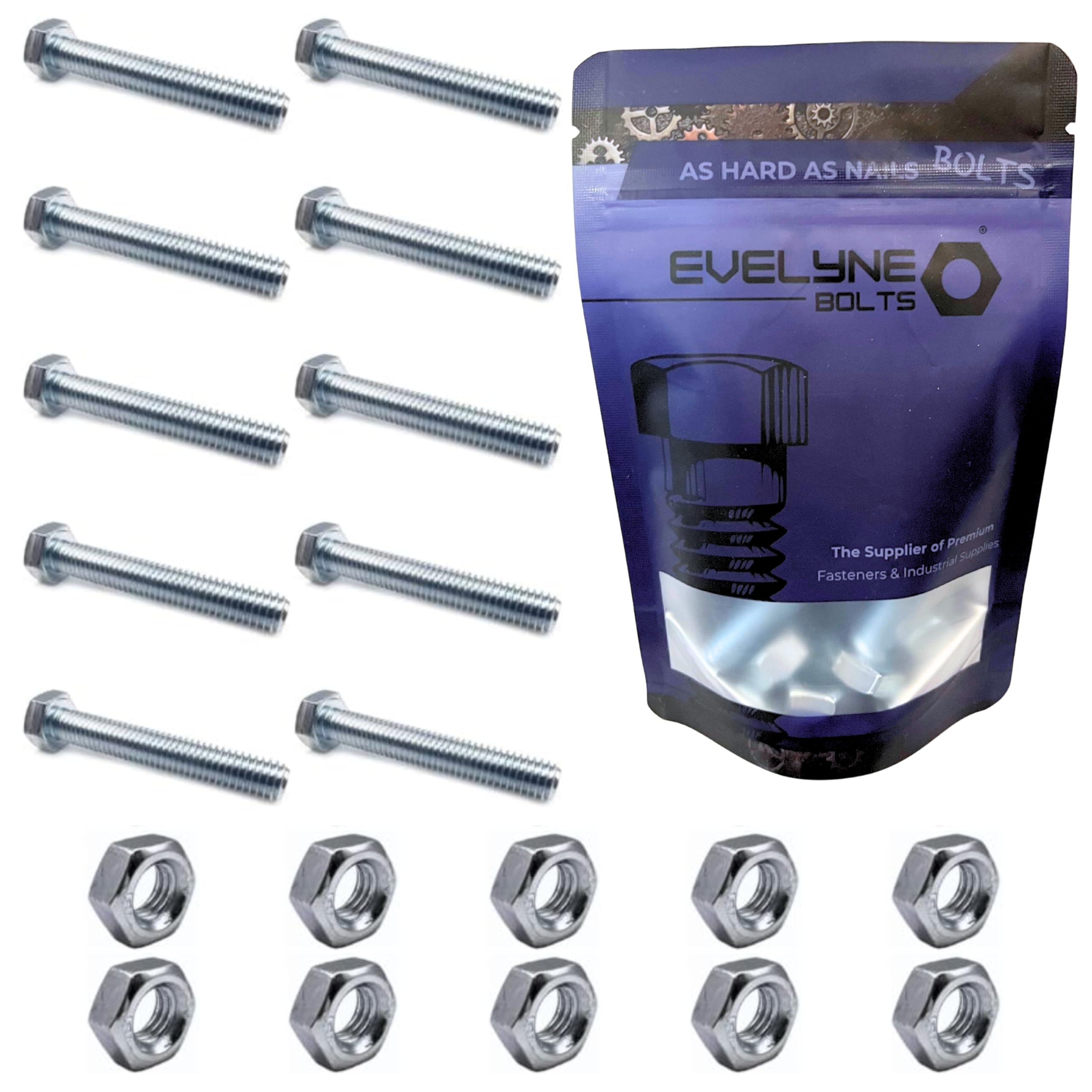6mm Nuts & Bolt 10 Pack (M6 x 100mm Bolts & M6 Nuts) Hex Bolt/Setscrew Fully Threaded