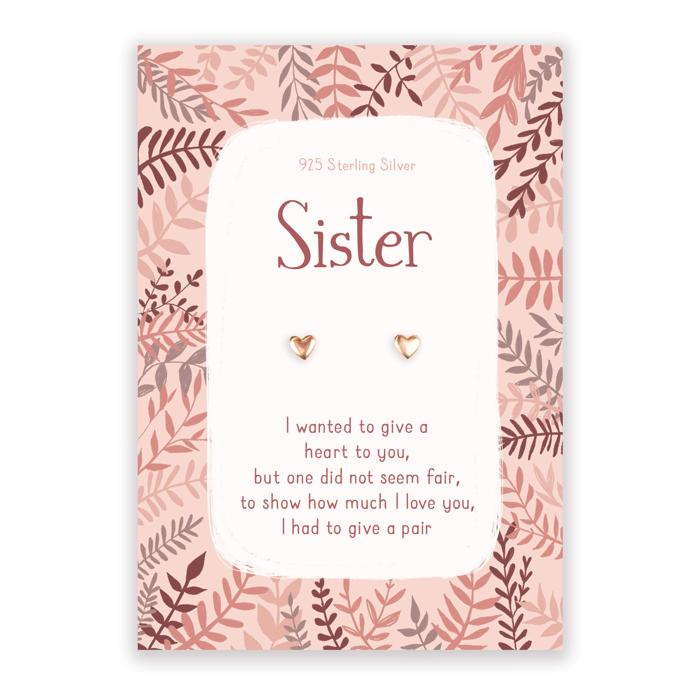 Rose gold heart stud earrings for Sister | gift for birthday card or xmas christmas presents from big little sister in law friend | special women her