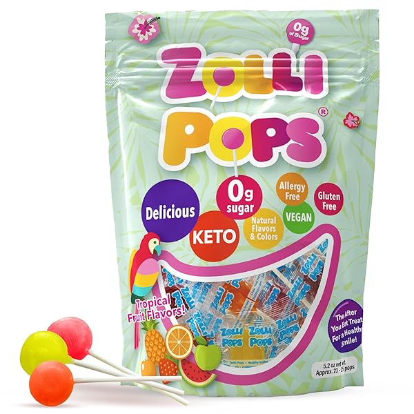 ZOLLIPOPS THE CLEAN TEETH POPS, ANTI CAVITY LOLLIPOPS, DELICIOUS FLAVORS, TROPICAL, 5.2 OUNCE ( PACKAGE MAY VARY)
