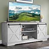 YITAHOME Farmhouse TV Stand for 65 Inch TVs, Entertainment Center with Storage Cabinets and Sliding Barn Doors, Rustic Media Console Table for Living Room, Grey White/Grey Wash