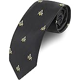 UzairUmair Masonic Regalia Craft Masons Neck knitted Woven Silk Tie with square and compass black/yellow/white