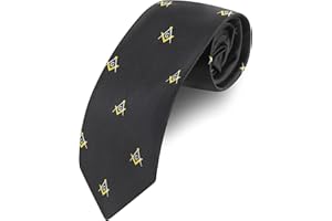 UzairUmair Masonic Regalia Craft Masons Neck knitted Woven Silk Tie with square and compass black/yellow/white