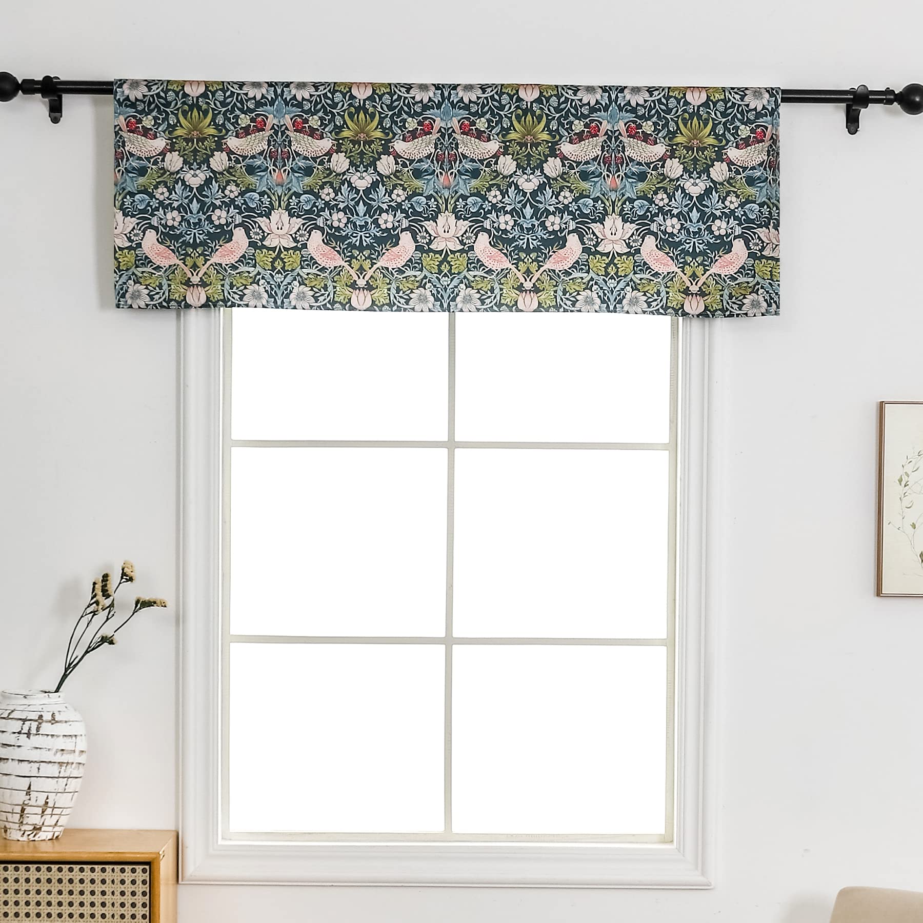 Obal William Morris Blackout Short Curtains - Original Design Green Floral Valance for Kitchen, Small Window, Cafe - Rod Pocket for Bedroom, Living Room (52"x18", 1 Panel)