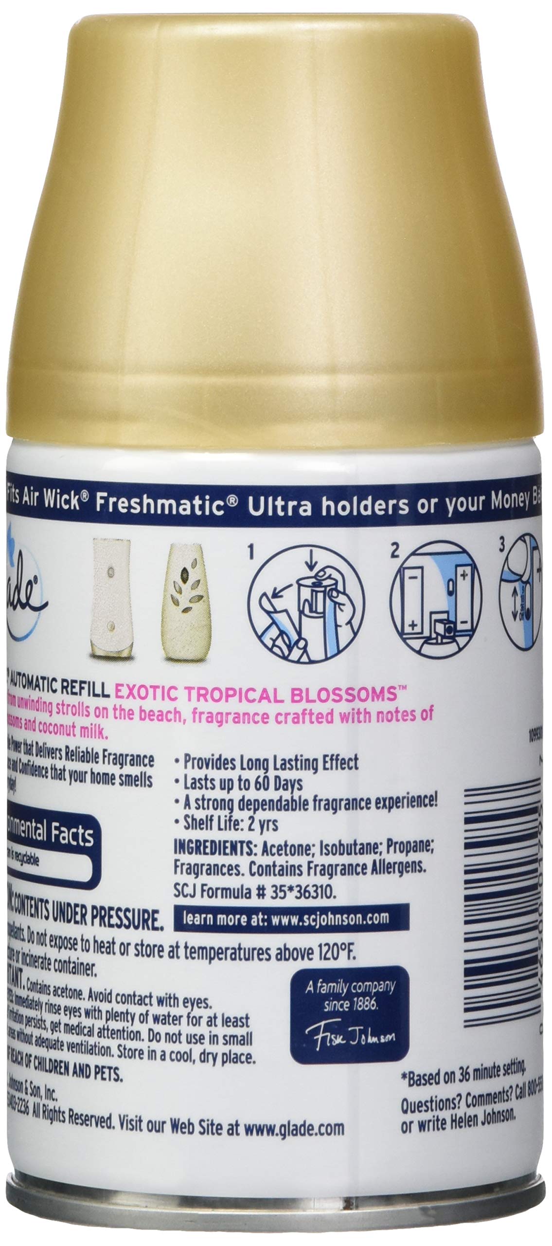 Glade Automatic Spray Refill and Holder Kit, Air Freshener for Home and Bathroom, Tropical Blossoms, 6.2 Oz, 2 Count