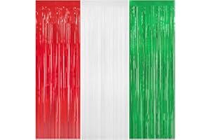 WIQEDOHA 3 Pack Christmas Tinsel Foil Fringe Curtain 8x9.84 Ft Backdrop Curtain Red White Green Streamers for Christmas Fiesta Mexican Italian Birthday Baby Show Party Decorations