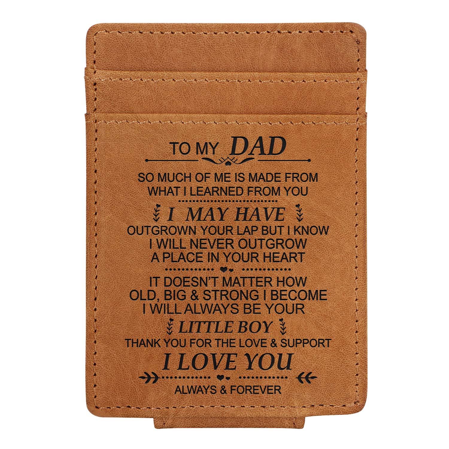 Kenon Custom Leather Brown Card Holder Personalised Slim Wallets for Men RFID Blocking Credit Card Holder Leather Minimalist Front Pocket Wallet for Husband,Father,Son