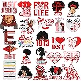 24 PCS Black Girl Patches Compatible with Delta Sigma Theta Sorority Embroidered Iron on Sew on Applique Patches for Shirts Backpacks Pants Clothes Coat Bags Jackets Vests Uniforms