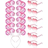 Taiyin 12 Pcs Pom Pom Headband Tinsel Wrapped Ponytail Headband with Heart Sunglasses Costume Halloween Cosplay Hair Party Accessory(Pink)