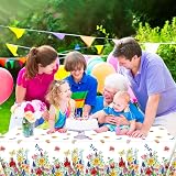 LKITMIUT 4 Pack Floral Tablecloth 86 x 51 Inch Watercolor Wild Flower Plastic view 3