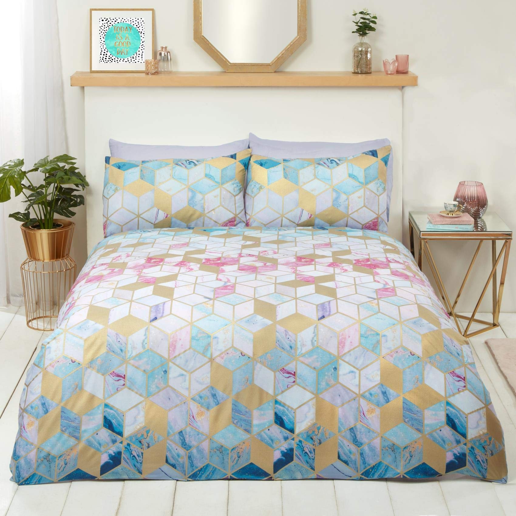 Rapport Home Duvet Cover Set, Single, Geometric Multicolored, Gold Foil Detail, Includes 1 Pillowcase