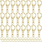 SmallCat 30 Sets Lobster Claw Clasps with Jump Ring, Metal Swivel Snap Keychain Clip, Spring-Loaded Snap Hooks D Shape Clasp Key Rings for Crafts, DIY, Jewelry Making - Gold