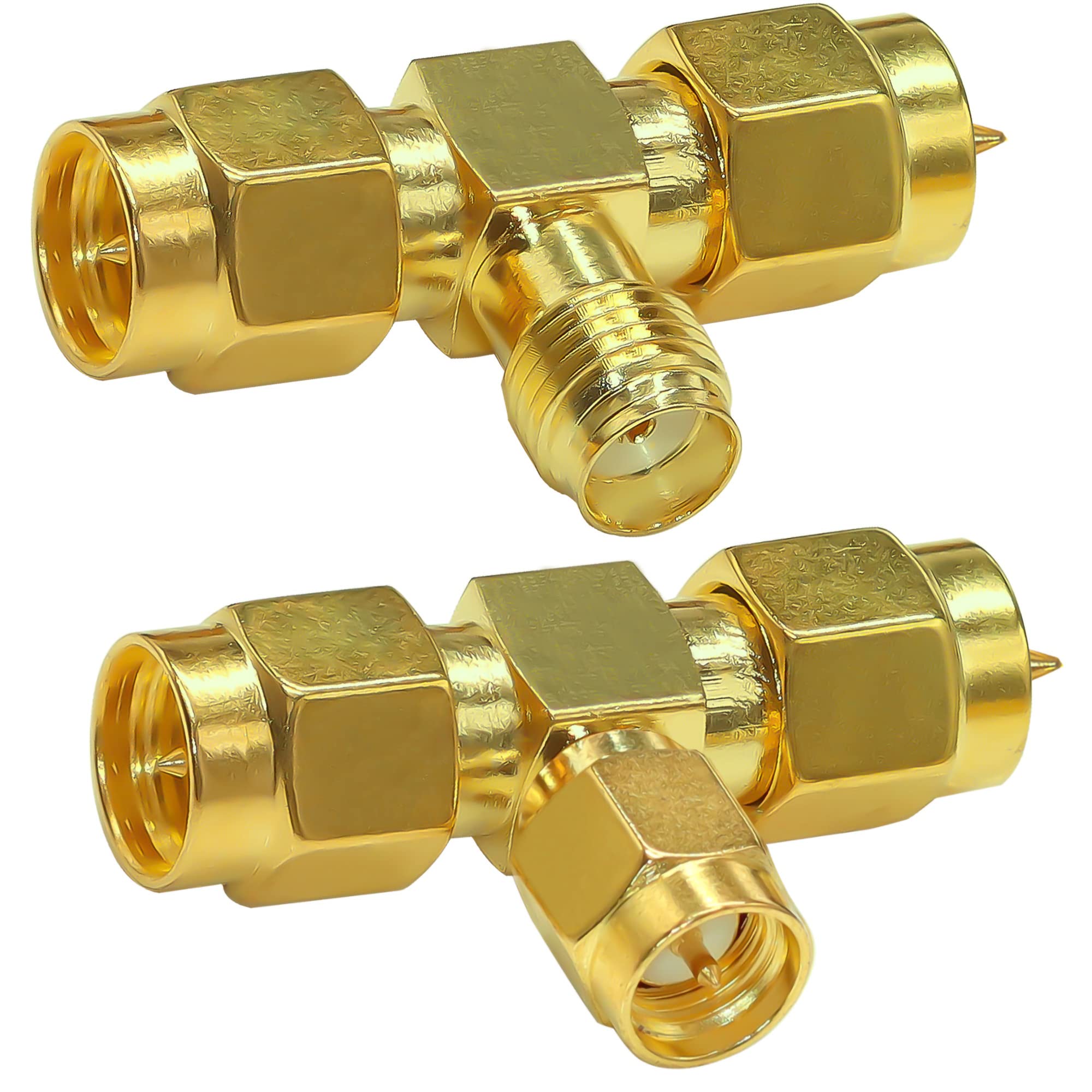 TUOLNK SMA Splitter Connector SMA Male to Dual SMA Male Triple Tee Adapter SMA Female to Double SMA Male 3 Way RF Coaxial Connector Antenna Converter 2 Pack
