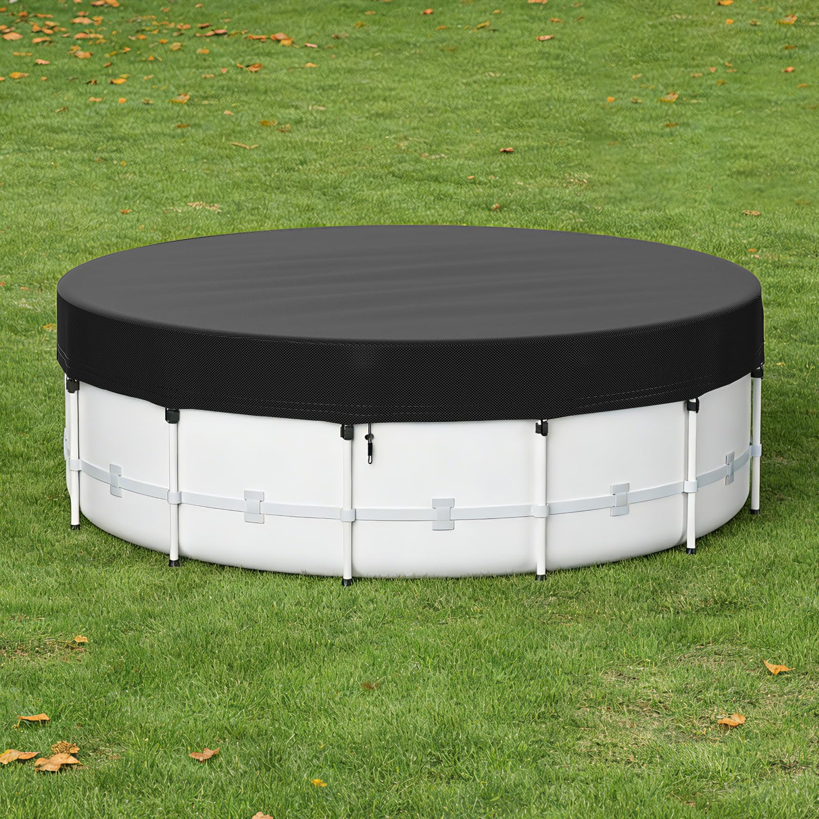 Photo 1 of 18 Ft Round Pool Cover for Metal Frame Above Ground Pools - Upgraded Windproof Design Compatible with Intex/Bestway Frame Above Ground Outdoor Swimming Pool (Black)