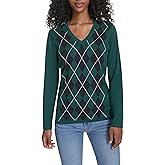 Tommy Hilfiger Womens Long Sleeve Cotton Argyle V-Neck Sweater