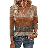 Zeagoo Womens Spring Fashion Tops 2026 Lightweight Loose Fit 3/4 Sleeve Shirts V Neck Striped Casual Tshirt