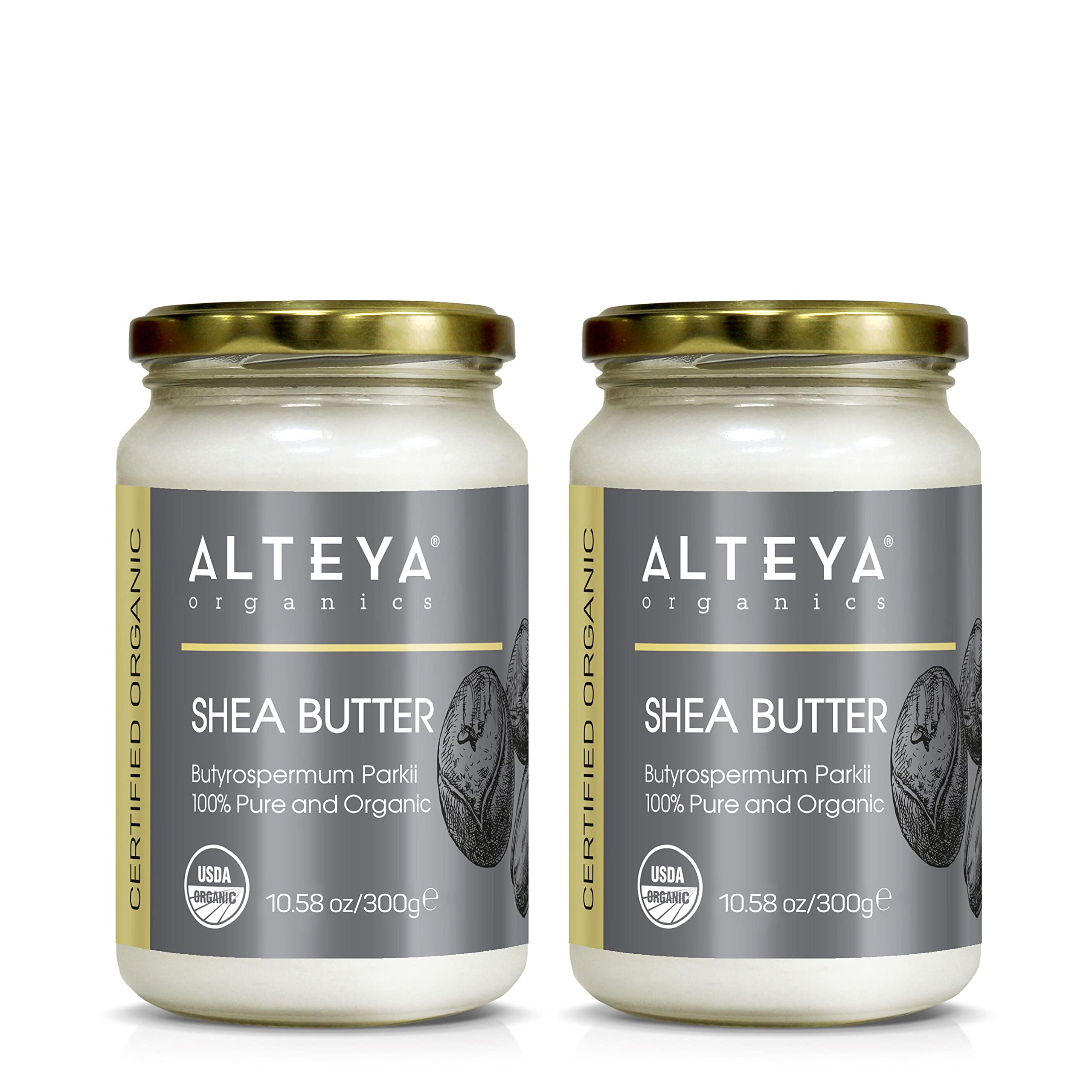 Аlteya Organic Shea Butter 300g x2 (bundle) - USDA Certified Organic 100% Pure, Natural, Vegan - All Skin Types Natural Body Butter - Face, Lips, Hair - Nourishes,Protects, Moisturizes