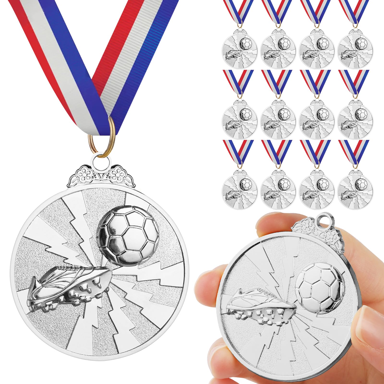 GeeRic Football Medals, Zinc Alloy Soccer Football Award Trophies Medal with Ribbon Medal Winner Medals for Competition/Sports/Party Decoration