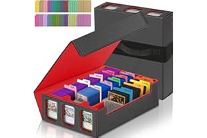 SWAITEE Trading Card Storage Box with Card Supporters, 1800+ Card Organizer Box with 48 Dividers and Display Windows, PU Leather Magnetic Closure Collectible Trading Card Cases for MTG/YuGiOh/TCG/Sport Cards
