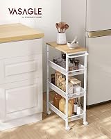 VASAGLE 4-Tier Trolley Space-Saving Kitchen Cart 22 cm Deep Oak Beige White view 2