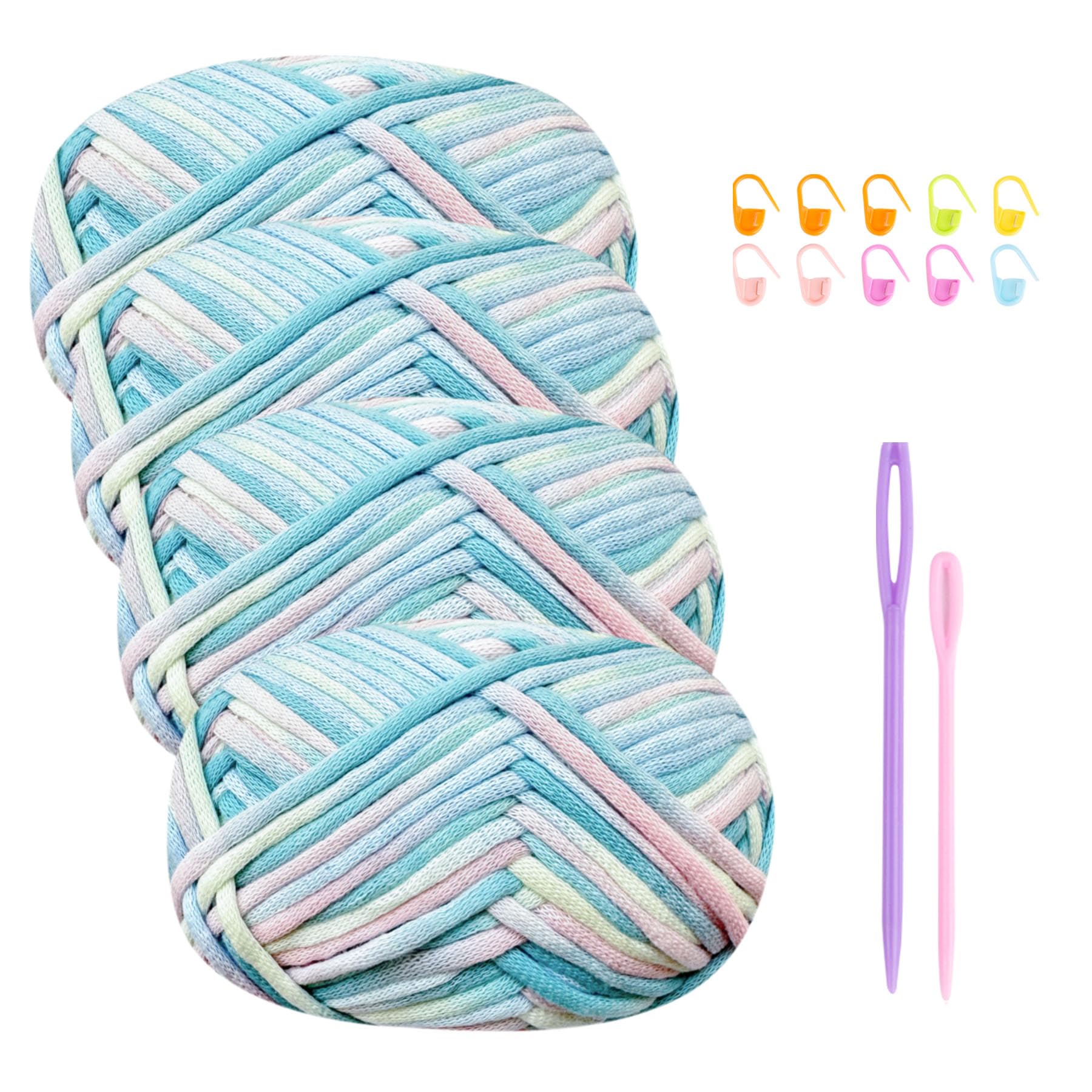 Chunky Yarn for Crochet,Cotton Thick Wool for Crochet 4x50g Beginners Amigurumi Yarn with 4mm Hook,Easy Crochet Starter Kit Blue