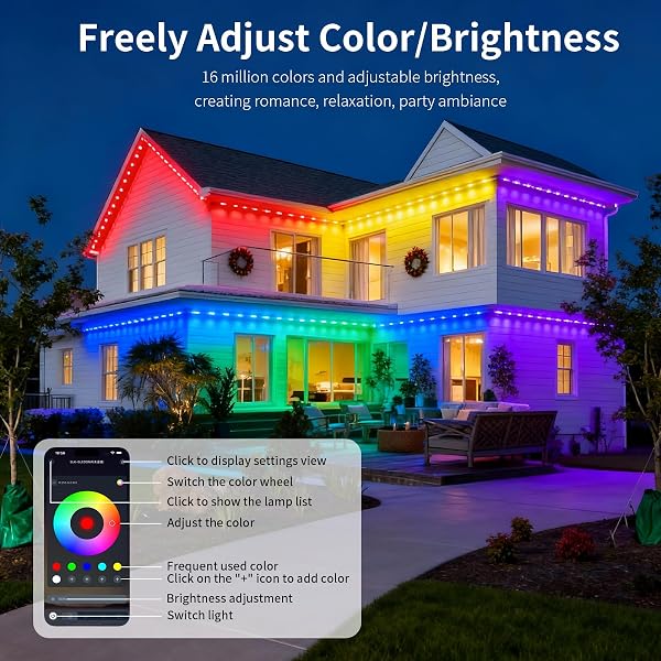 IHOMEY 150FT PERMANENT OUTDOOR EAVES LIGHT WITH 90 LED, WATERPROOF SMART RGB LIGHT WITH APP/REMOTE CONTROL, FOR CHRISTMAS, HALLOWEEN