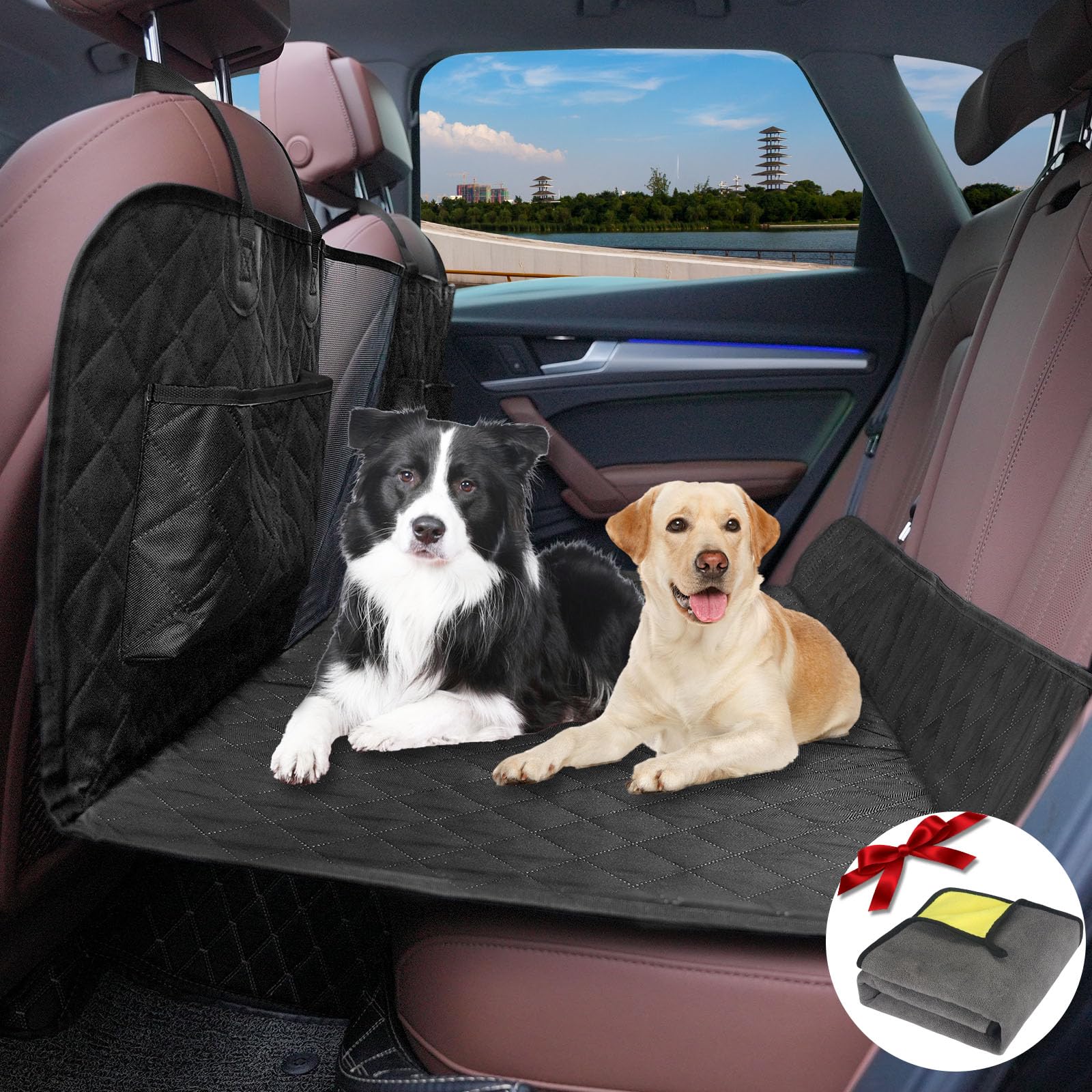 Photo 1 of ENBMEI Back Seat Extender for Dogs Hard Bottom Dog Car Seat Cover for Back Seat Dog Seat Extender-Supports up to 330lbs-Dog Hammock for Camping & Travel, Compatible for Car Truck SUV