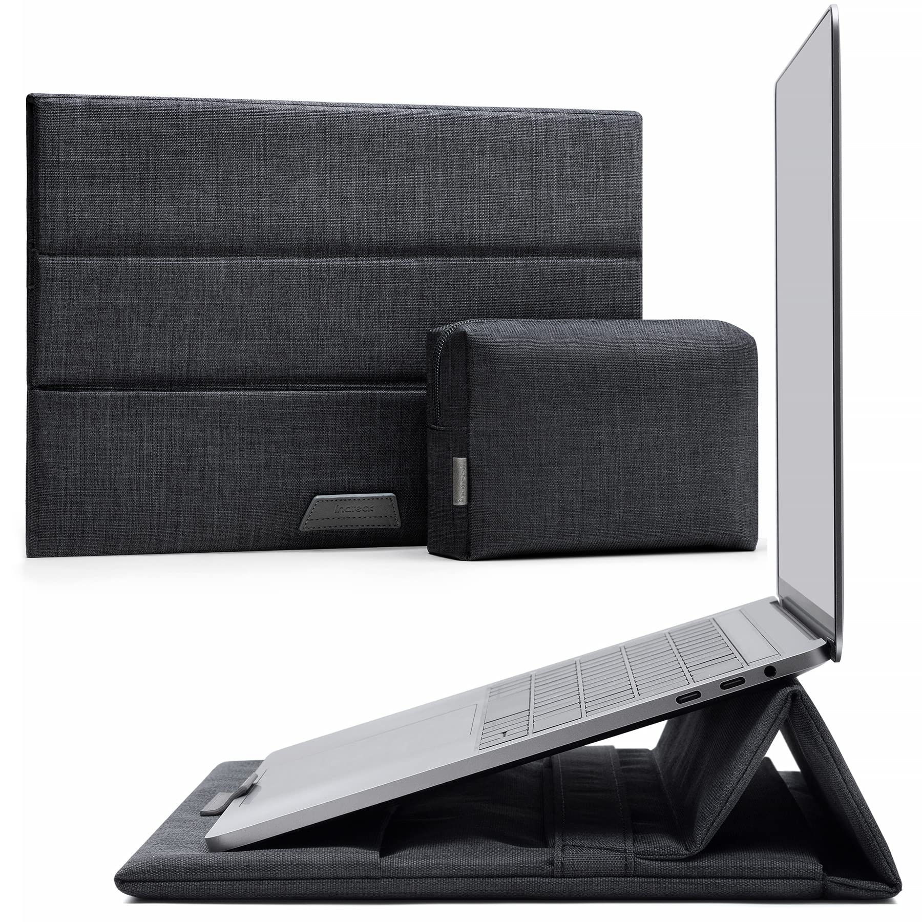 Inateck Laptop Case with Stand Function Compatible with 13 Inch MacBook Air M4 / M3 / M2 / M1 2025-2018, 13 Inch MacBook Pro M1/M2 2022-2016, Surface Pro 11/10/9/8/7/X/6/5/4/3, Black Grey