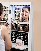 SONGMICS 6 LEDs Mirror Jewellery Cabinet 360° Swivel Lockable Freestanding view 8