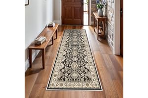 TOPRUUG Washable Hallway Runner Rug 2x6: Non Slip Runner Rugs with Rubber Backing Soft Kitchen Rug Farmhouse Distressed Carpet Runner for Living Room Bedroom Bathroom (Black/Green, 2X6)