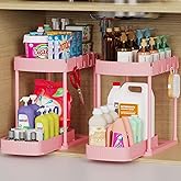 Ukeetap 2 Pack Multi-Purpose Pull-Out Storage Organizers, Under Sink & Cabinet Organizers, 12.8 Inch Pink