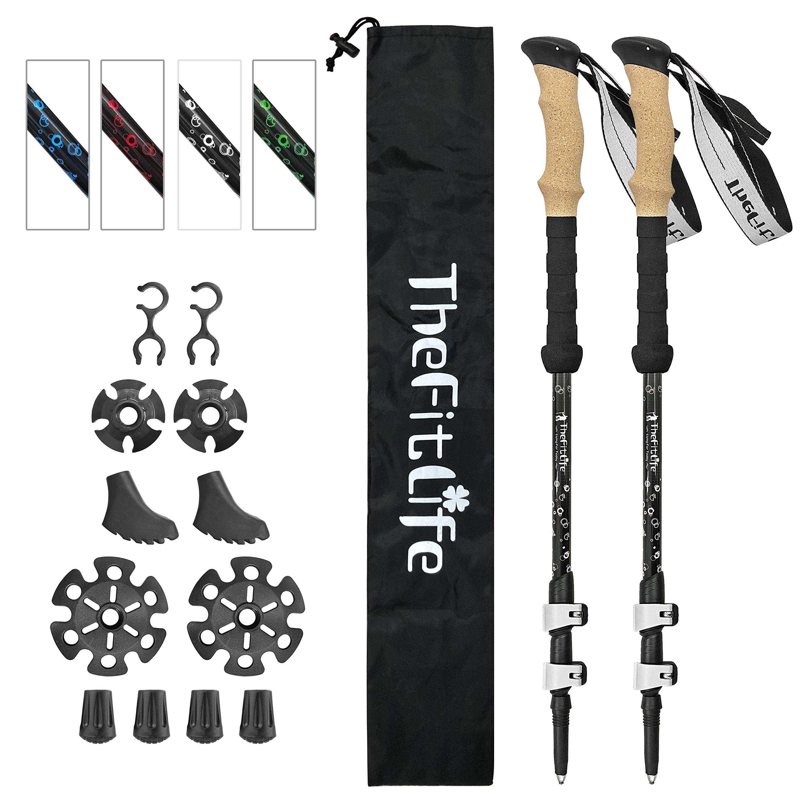 TheFitLife Carbon Fiber Trekking Poles – Collapsible and Telescopic Walking Sticks with Natural Cork Handle and Extended EVA Grips, Ultralight Nordic Hiking Poles for Backpacking Camping