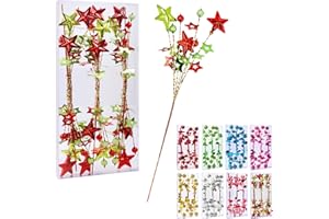 ZHANYIGY 17”Red Green White Christmas Tree Decorations Beads Sequin Electroplating Five-Pointed Star Pick,Christmas Tree Topper Star Home Vase Ornaments Office Party Decorations Gifts