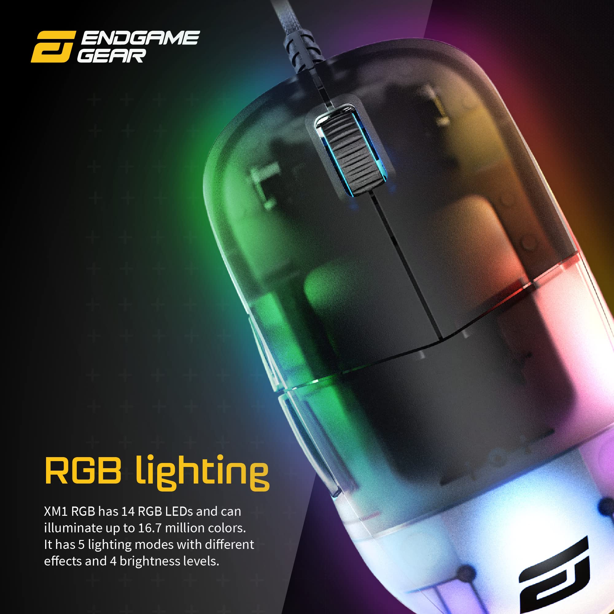 ENDGAME GEAR XM1 RGB Gaming Maus - Optischer PWM3389 Sensor - 50:16.000 DPI - 5 Tasten – GM 4.0-60M Switches - 1 ms Taster Reaktionszeit – USB Ergonomische Leichte Maus 82g - Dark Frost 3