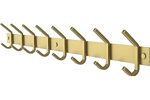 SAYONEYES Brushed Gold Coat Rack Wall Mount with 8 Double Hooks for Hanging – 24 Inch Heavy Duty SUS304 Stainless Steel Rustic Coat Hooks – Hat, Clothes, Purse, Towel Wall Hooks – 1 Pack