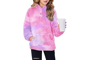 Arshiner Girls Hoodie Sherpa Fleece Pullover Hooded Sweatshirt for Girl Button Up Casual Outerwear Coat With Pockets