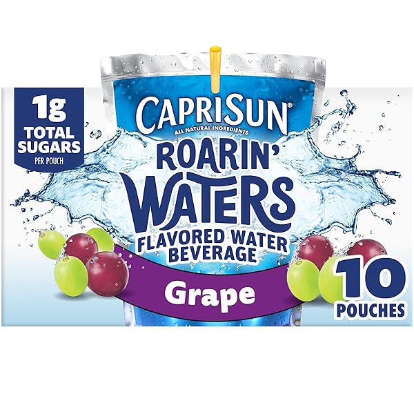 CAPRI SUN ROARIN’ WATERS GRAPE FLAVORED WITH OTHER NATURAL FLAVORS WATER BEVERAGE, 10 CT BOX, 6 FL OZ DRINK POUCHES