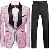 Tuxedo Suits for Men 3 Piece Regular Fit Men's Suit Set Floral Pattern Blazer Jacket Waistcoat Pants