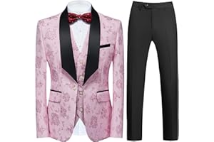 ROGERS & MORRIS Tuxedo Suits for Men 3 Piece Regular Fit Men's Suit Set Floral Pattern Blazer Jacket Waistcoat Pants