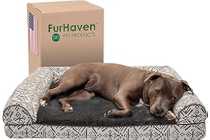 Furhaven Orthopedic Dog Bed for Large/Medium Dogs w/ Removable Bolsters & Washable Cover, For Dogs Up to 55 lbs - Plush & Southwest Kilim Woven Decor Sofa - Boulder Gray, Large