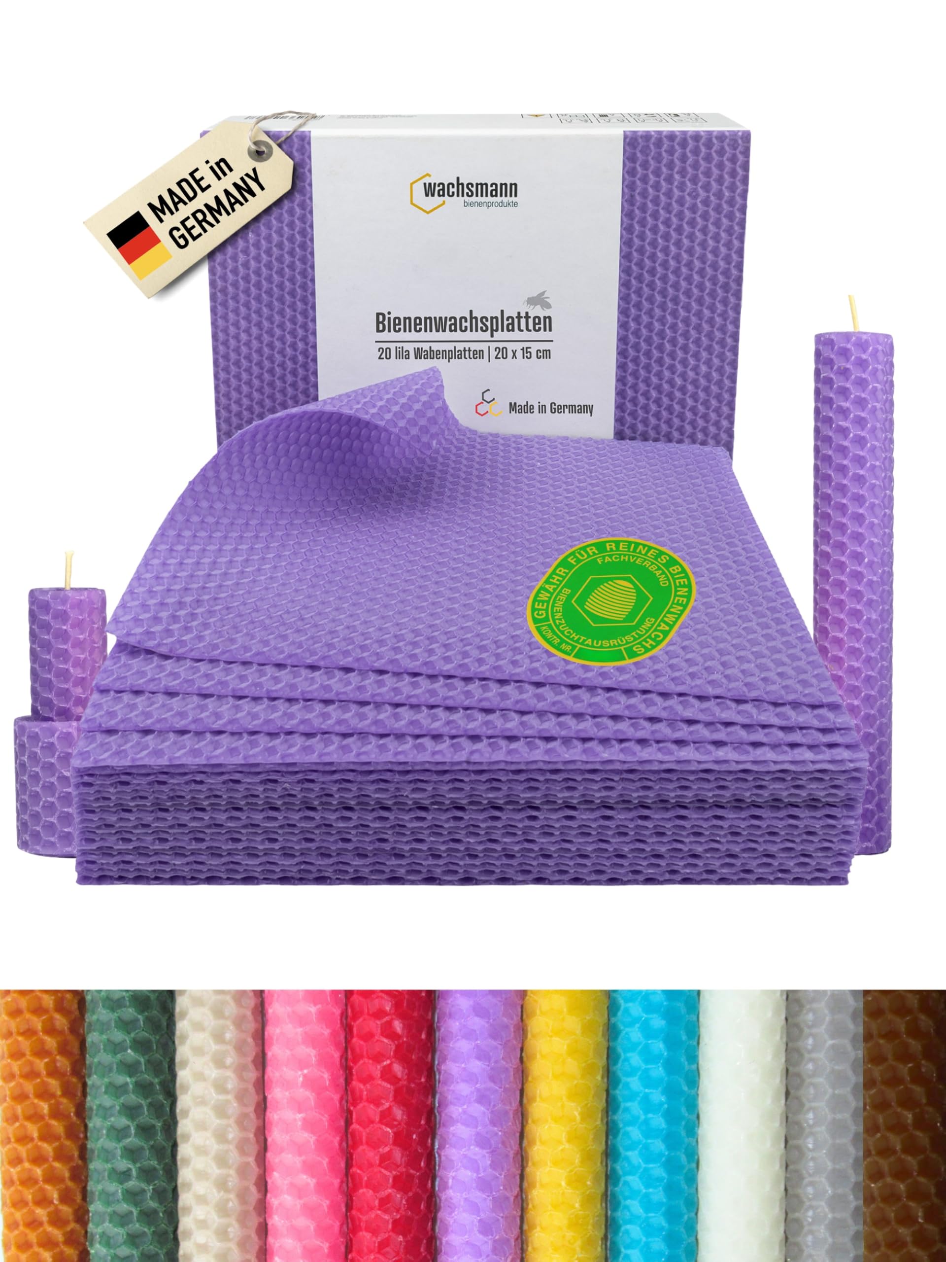 Wachsmann Pure Beeswax | Purple | from Germany | 20 Beeswax Sheets 20 x 15 cm | Wonderful Fragrance | DIY Beeswax Candles Make Your Own