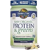 Garden of Life Raw Organic Protein &amp; Greens Powder, Vanilla, 20 Servings | 20g Plant Based Greens Powder, Probiotics &amp; Enzymes, Post-Workout Recovery, Vegan, Gluten-Free, Non-GMO