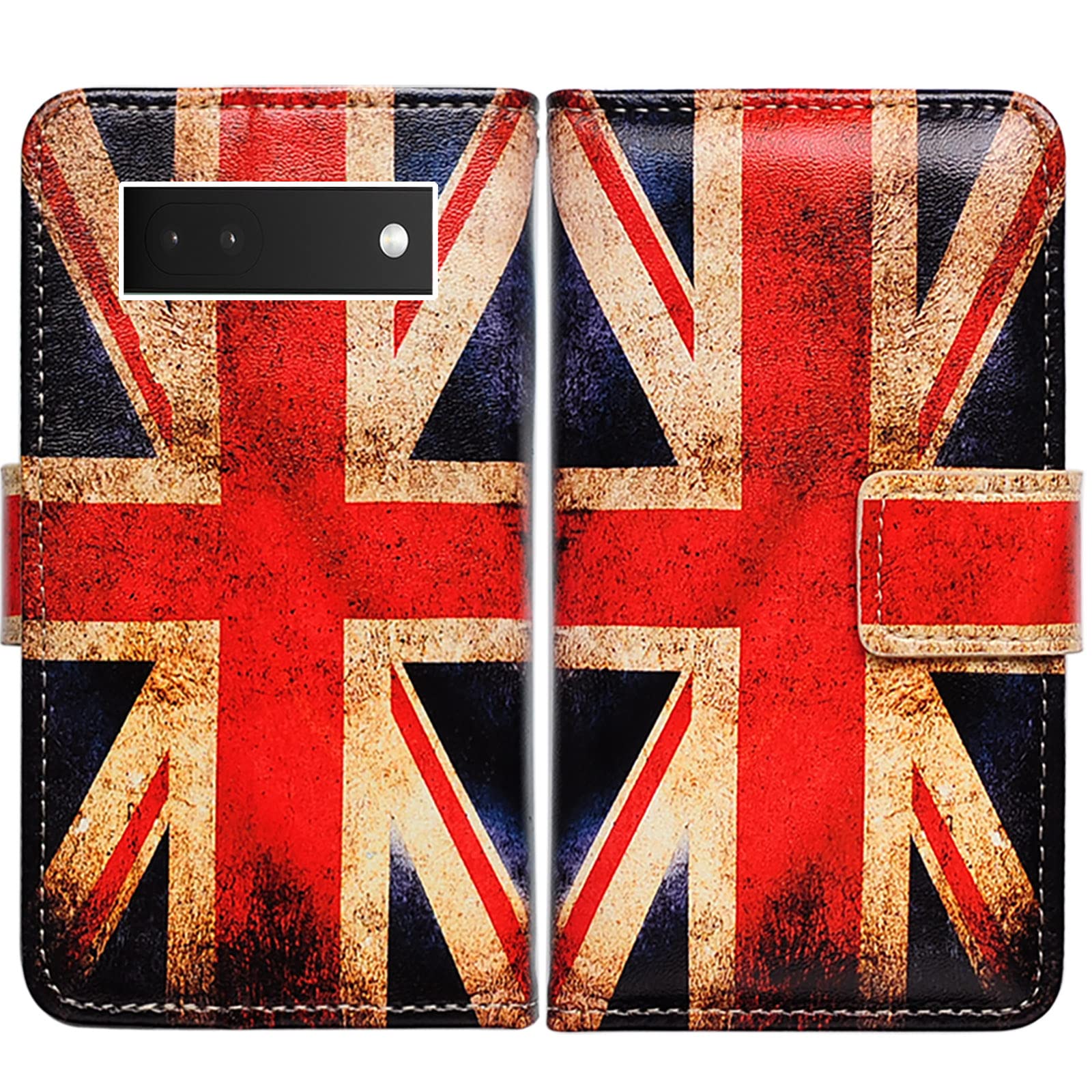 Bcov Pixel 6a Case, Retro Union Jack Flag Leather Flip Phone Case Wallet Cover with Card Slot Holder Kickstand For Google Pixel 6a