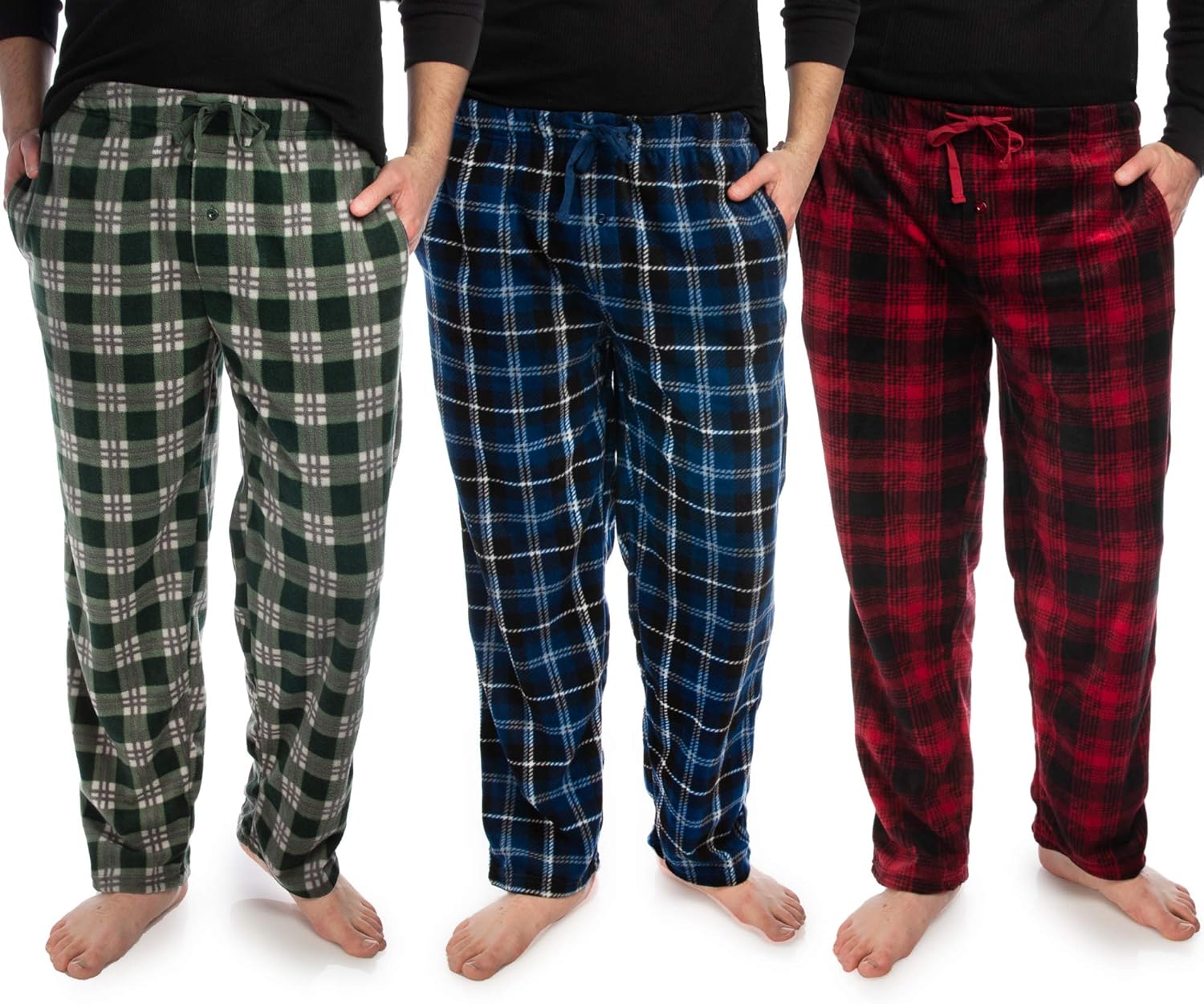 DG Hill 3 Pack Plaid Mens Pajama Pants Set Bottoms Fleece Lounge Sleepwear PJs with Pockets Microfleece