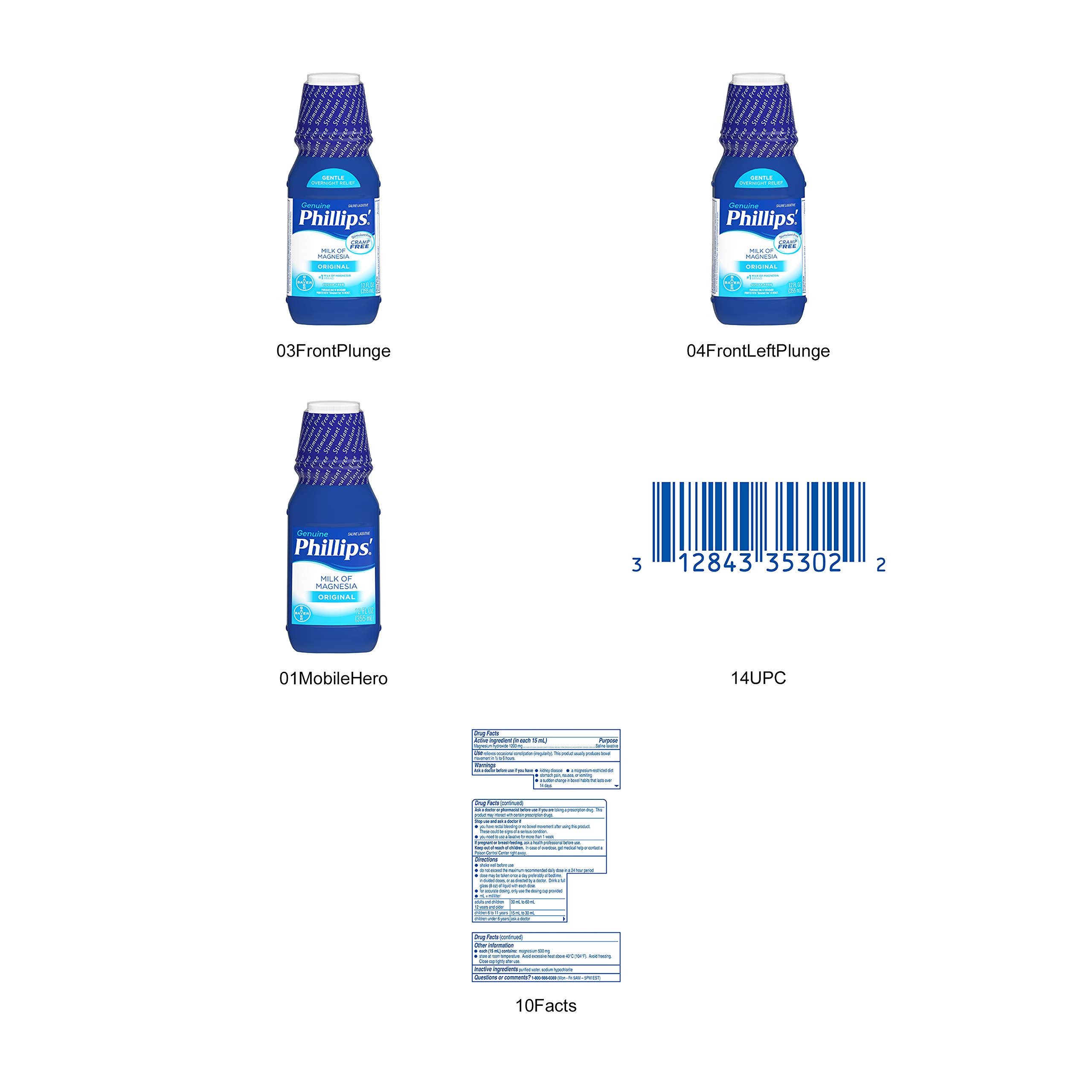 Phillips' Milk of Magnesia Liquid Laxative, 12 oz, Cramp Free & Gentle Overnight Relief Of Occasional Constipation, #1 Milk of Magnesia Brand