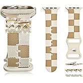 Silicone Strap for Apple Watch Band 38mm 40mm 41mm, Stylish Checkered Bracelet with Gold Bling Z Charm for iWatch Series 10(42mm) 9 8 7 6 5 4 3 SE, Designer Sport Wristband for Apple Watch Bands Women