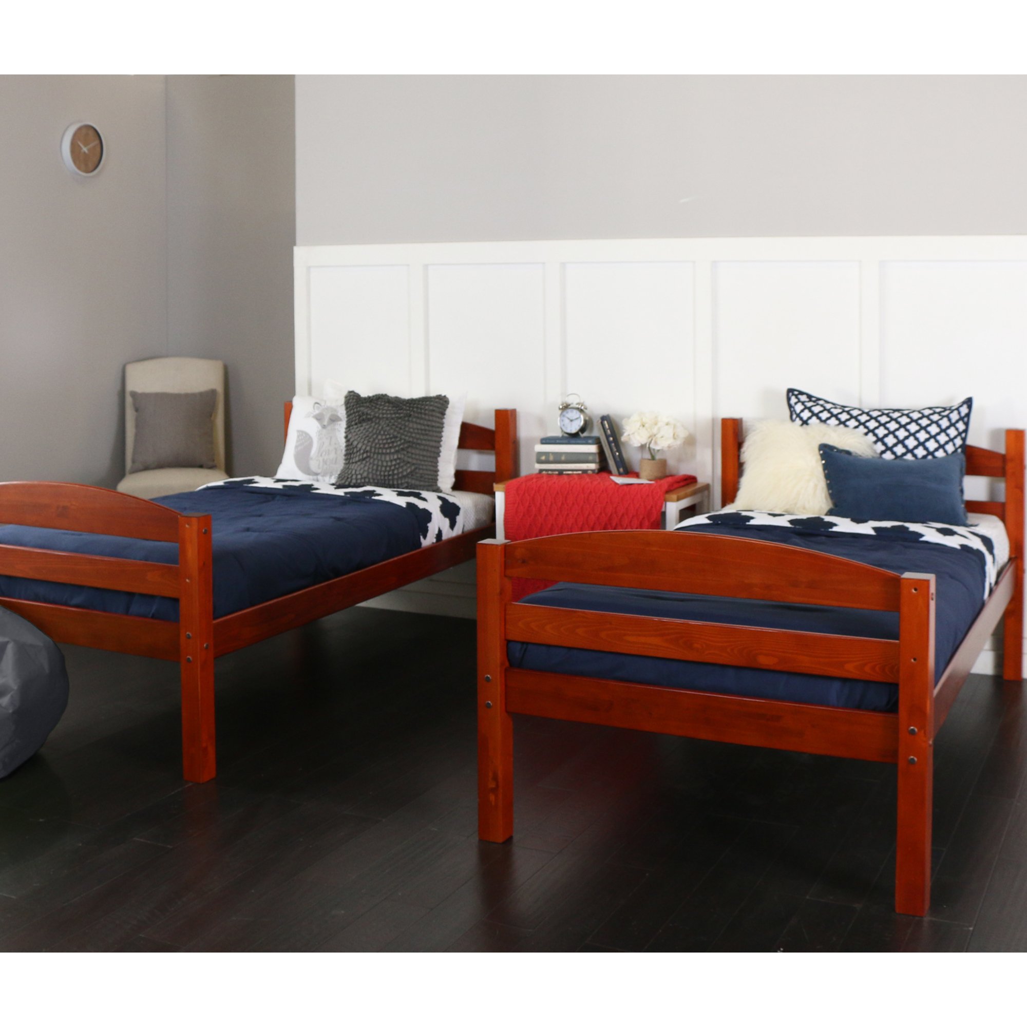 Walker Edison Solid Wood Twin Bunk Bed, Cherry
