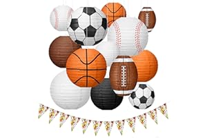 13 Pcs Sports Paper Lanterns,Multi Sizes Sport Themed Paper Lanterns Hanging Decoration for Sports Party,Sport Themed Birthda