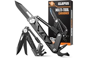 GLOPUS Multitool Carabiner with Pocket Knife, EDC Gear with Folding Knives, Bottle Opener, Window Breaker And Screwdriver, Fishing Gifts for Men Unique, Tactical Survival Gear for Camping And Hiking