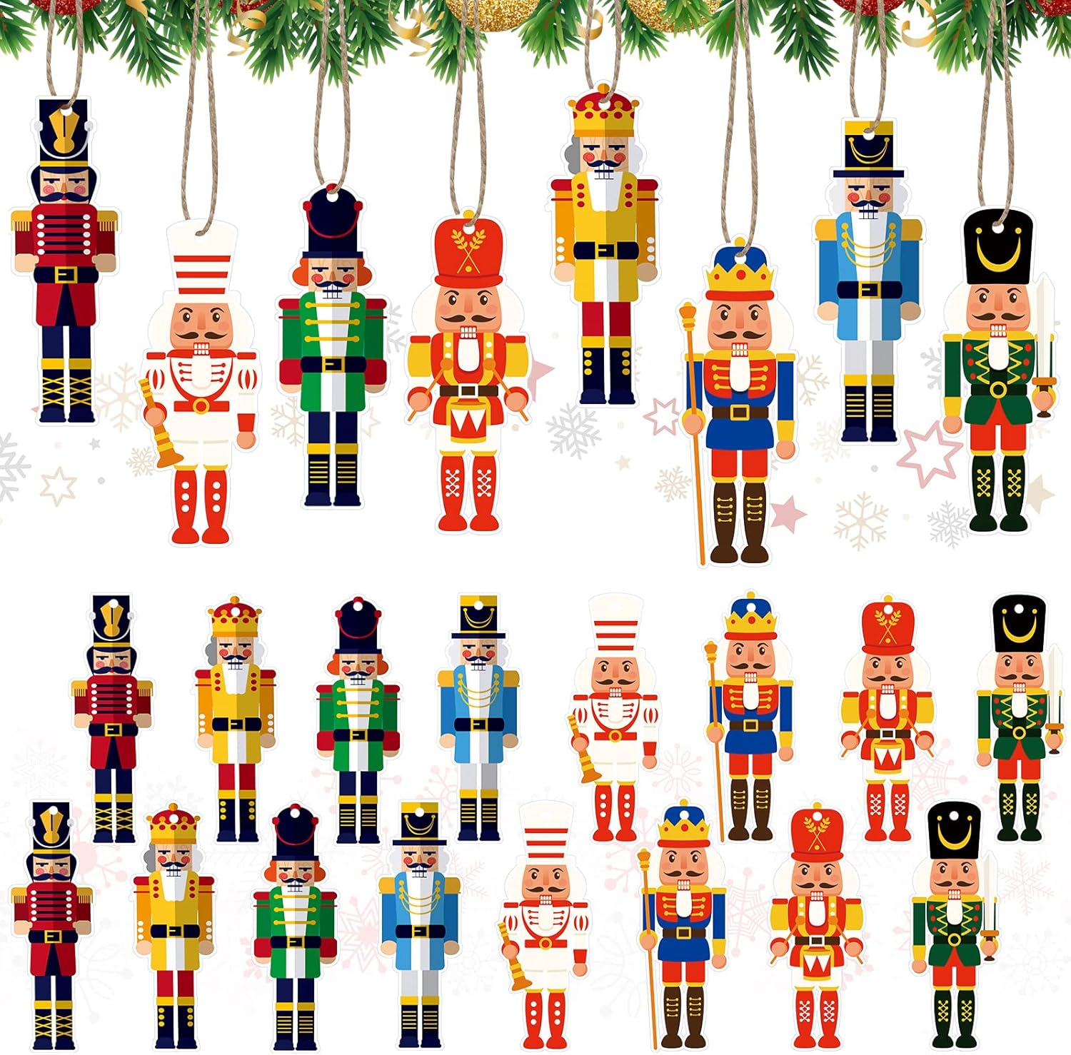 Nutcrackers - 24 Pieces Christmas Nutcracker Ornaments Wood Hanging Nutcrackers Miniature Nutcracker Figures Traditional Holiday Nutcrackers Christmas Sweater Ornament for Xmas Christmas Tree Shelf Table Decoration